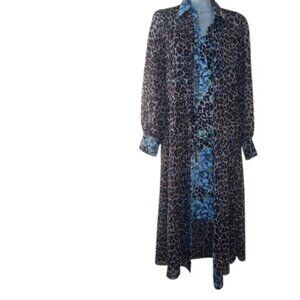 White House Black Market Womens 2 Piece Slip Dress and Duster Animal Floral 00